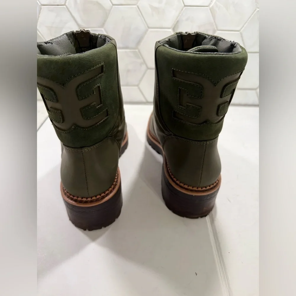 Sam Edelman Jalissa Army Green Waterproof Puffer Boots Leather & Fabric Size 6.5